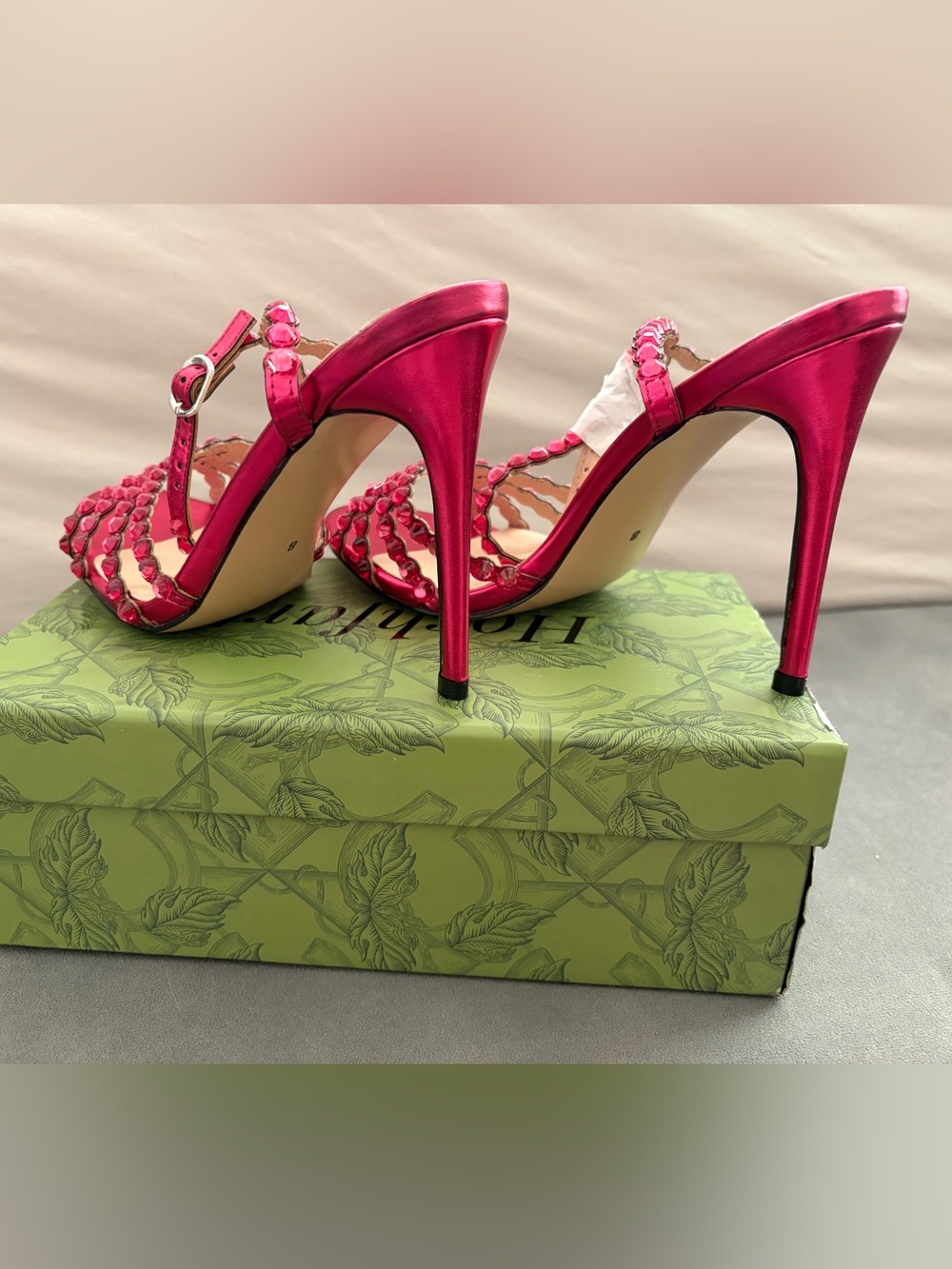Hochfart Women’s Pink Rhinestone Strap Stiletto High Heel Sandals - US Size 6.5 - Picture 6 of 12